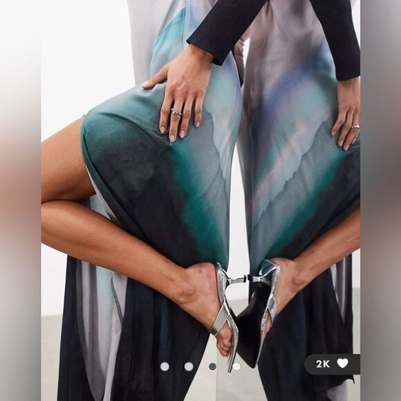 ASOS EDITION‎ LS Bias Cut Maxi Dress Placement Ombre Print US4 NWT IN PACKAGE - Picture 3 of 8